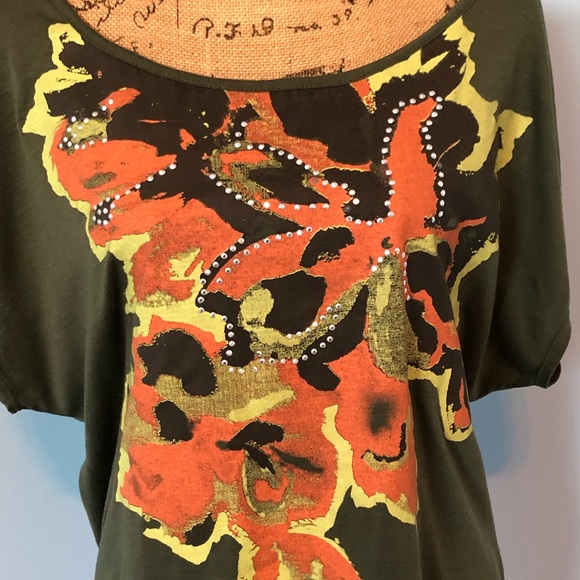 Women’s Abstract and Stud Army Green Tunic - Picture 1 of 5